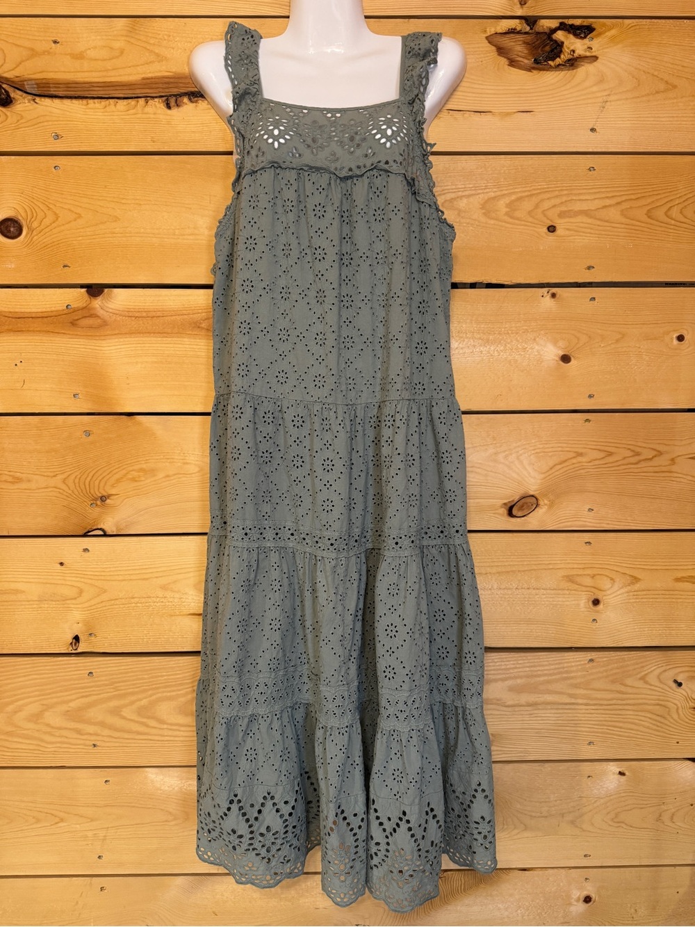 Current Air Los Angeles Olive Eyelet Midi Dress Large - Picture 9 of 9
